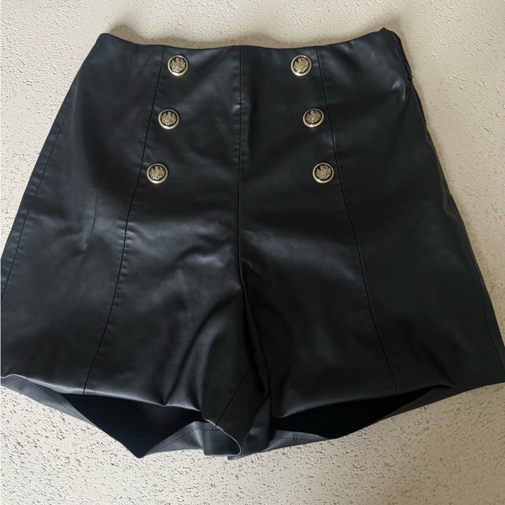 Zara Black High Waist Shorts with Button Accents